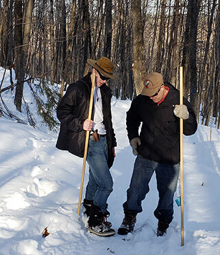 Hiking with a wooden stick